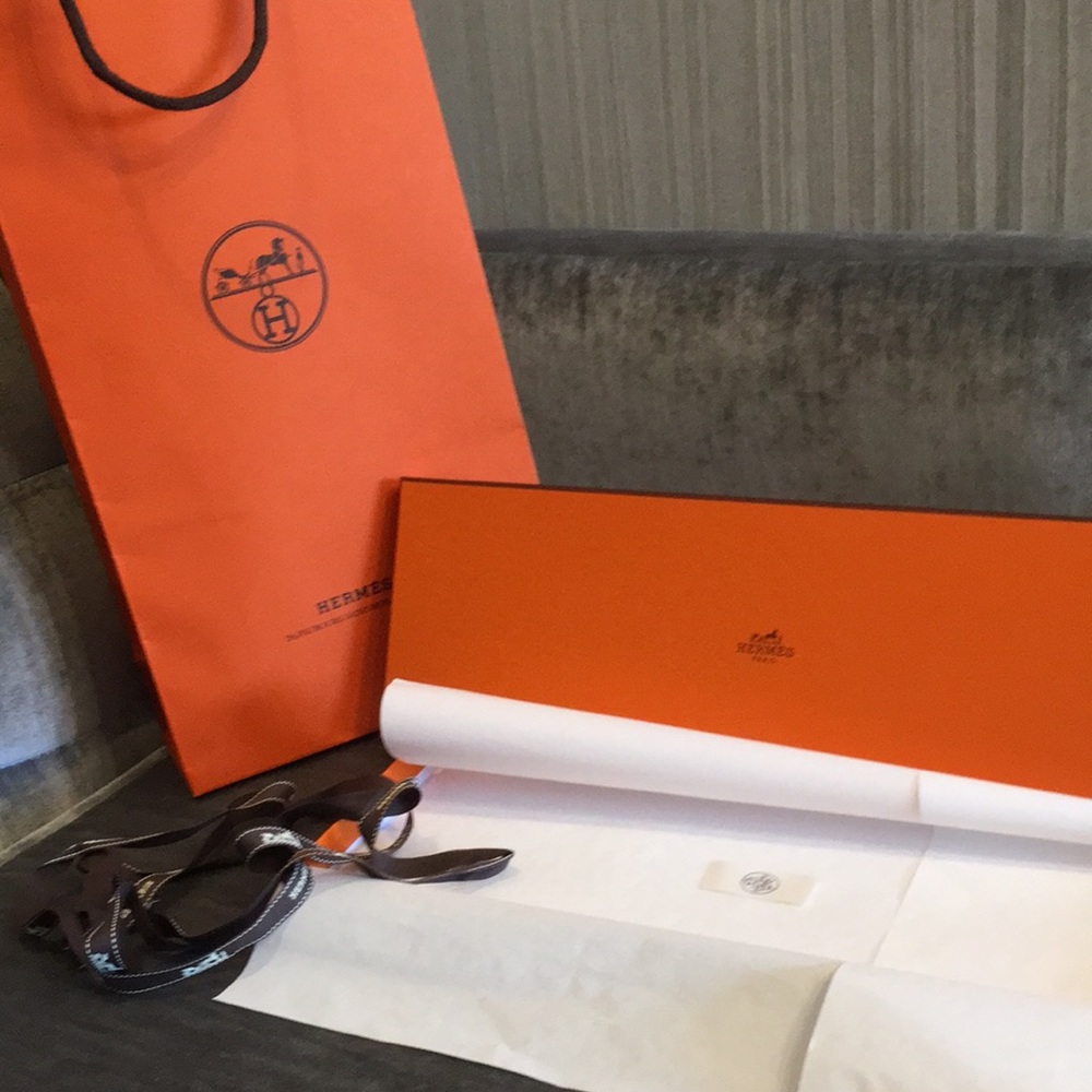 Hermes gift tie box with bag and ribbon